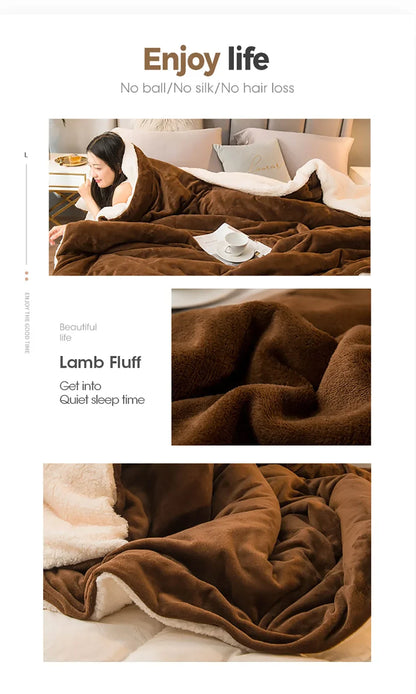 Double-Sided Wool Throw Blanket - Queen Bedspread for Winter Warmth - ZOOMNSTORE