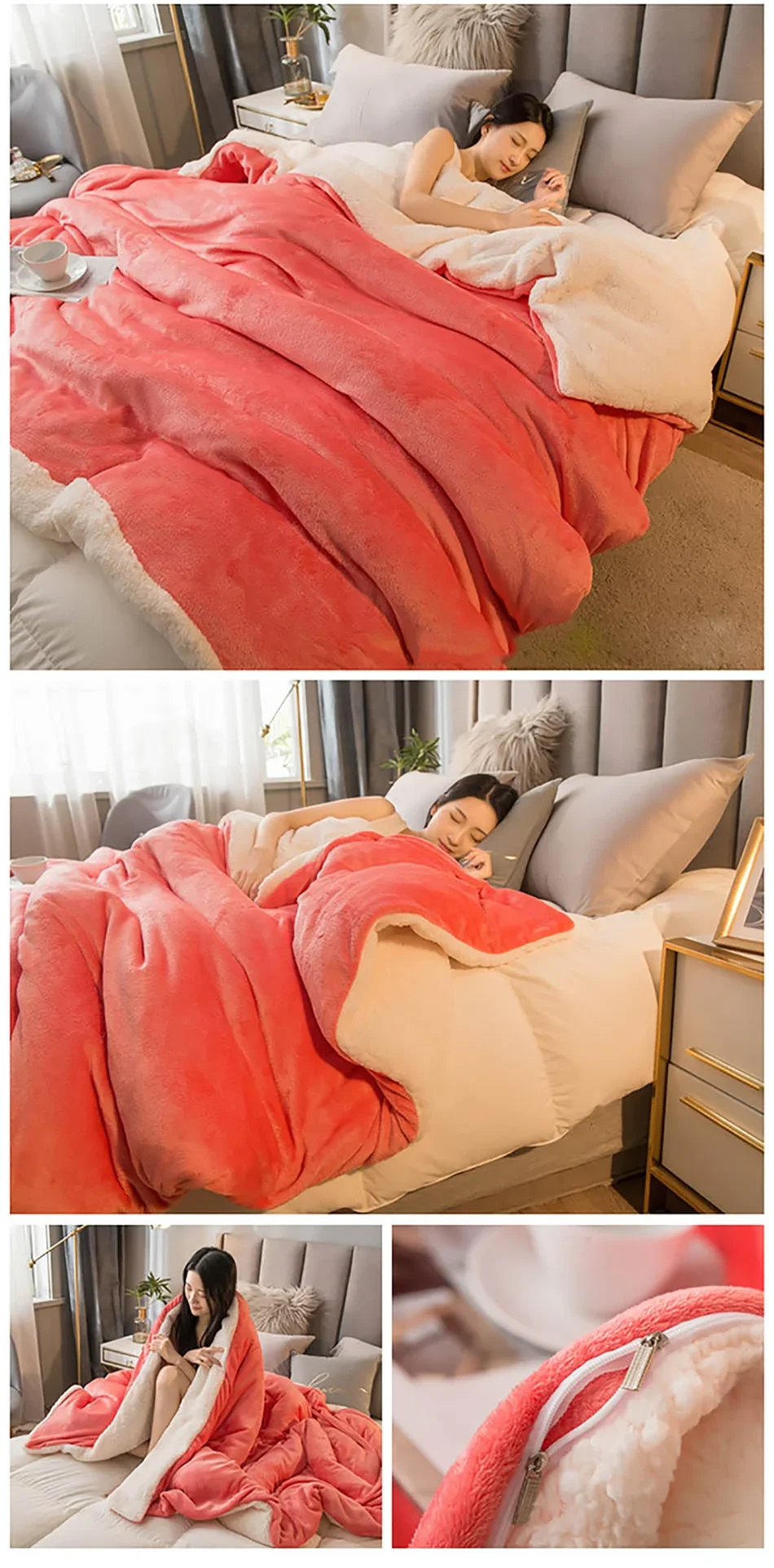 Double-Sided Wool Throw Blanket - Queen Bedspread for Winter Warmth - ZOOMNSTORE