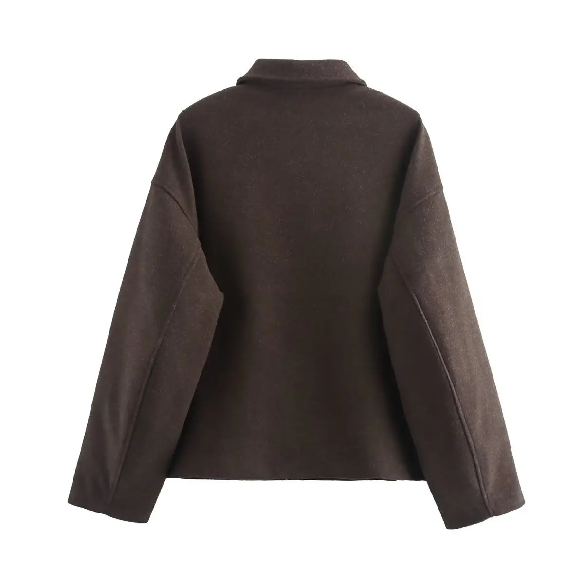 Woolen Jacket Women - Brown Zipper Lapel Short Coat | Elegant Vintage Outerwear - ZOOMNSTORE