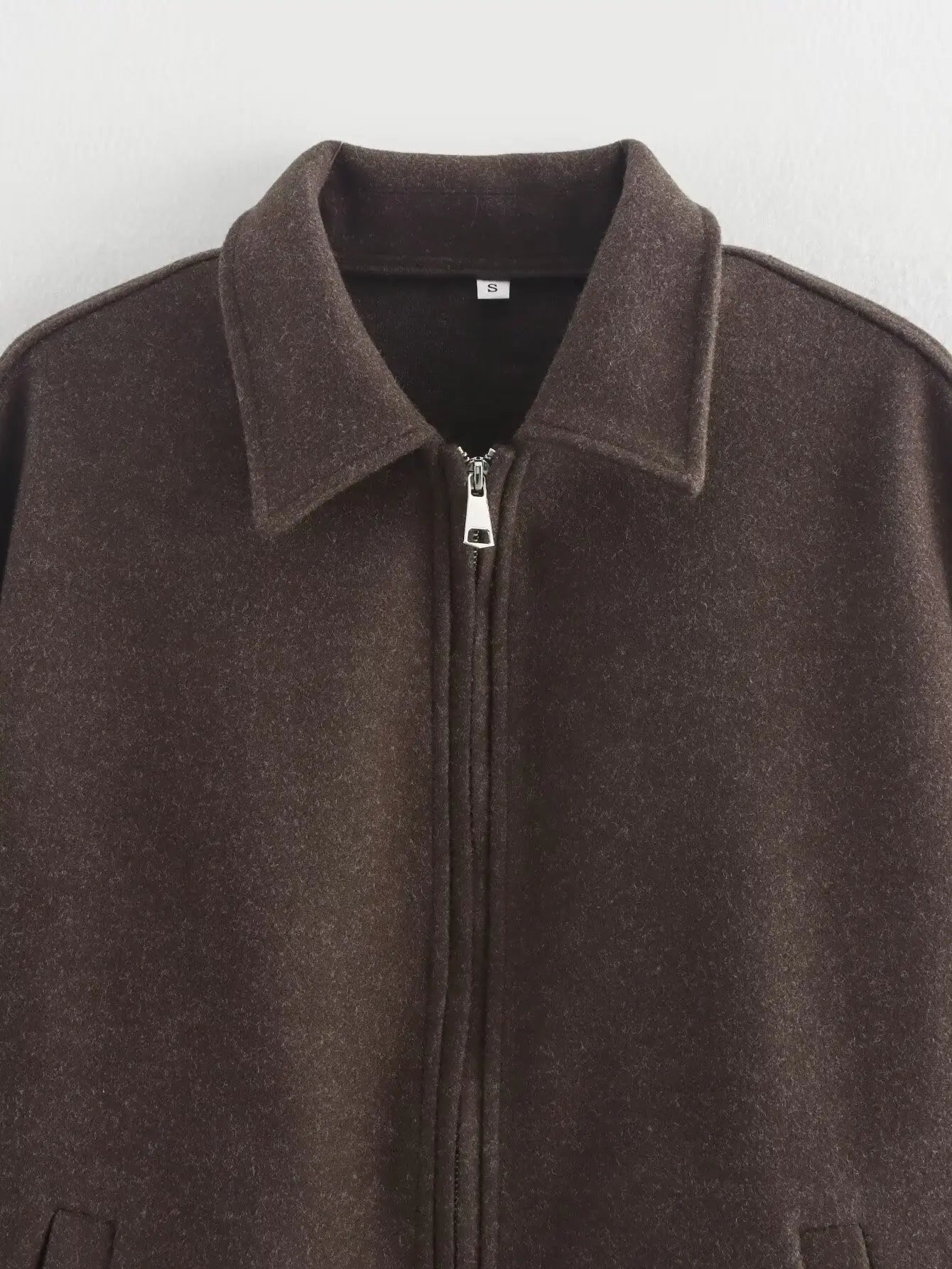 Woolen Jacket Women - Brown Zipper Lapel Short Coat | Elegant Vintage Outerwear - ZOOMNSTORE
