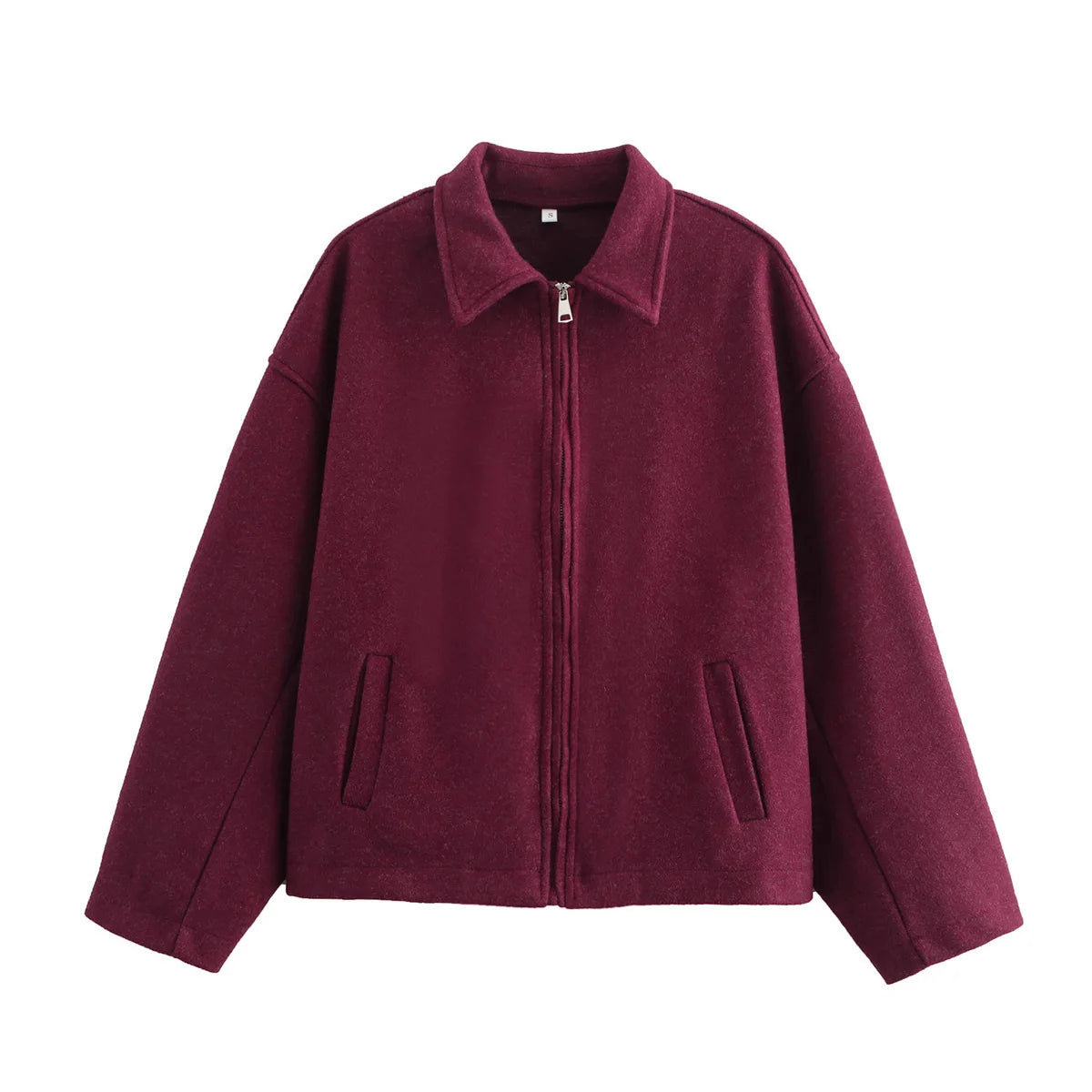 Woolen Jacket Women - Brown Zipper Lapel Short Coat | Elegant Vintage Outerwear - ZOOMNSTORE
