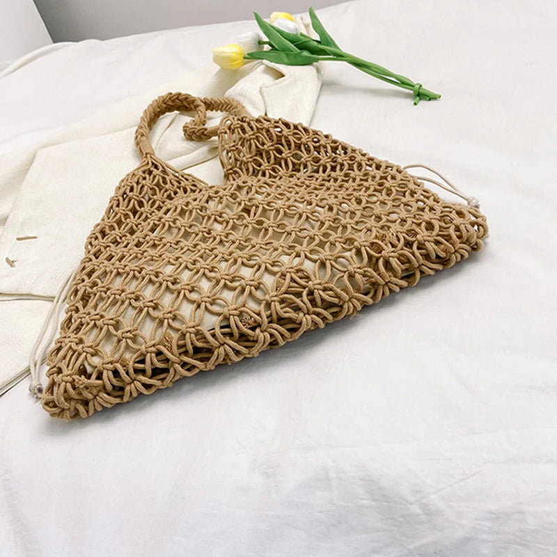 Handmade Woven Beach Bag - Boho Knitted Tote for Women - ZOOMNSTORE