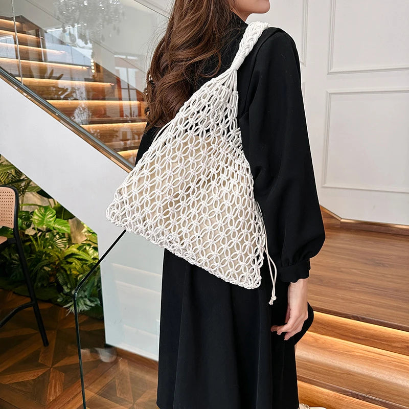 Handmade Woven Beach Bag - Boho Knitted Tote for Women - ZOOMNSTORE