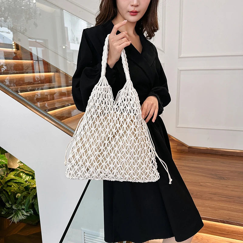 Handmade Woven Beach Bag - Boho Knitted Tote for Women - ZOOMNSTORE