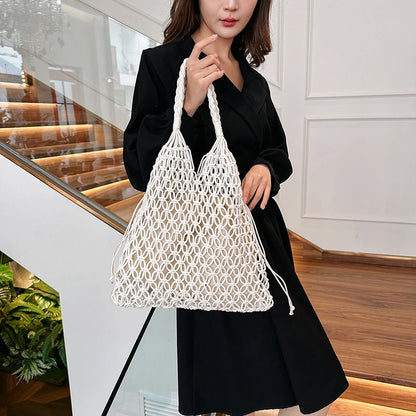 Handmade Woven Beach Bag - Boho Knitted Tote for Women - ZOOMNSTORE