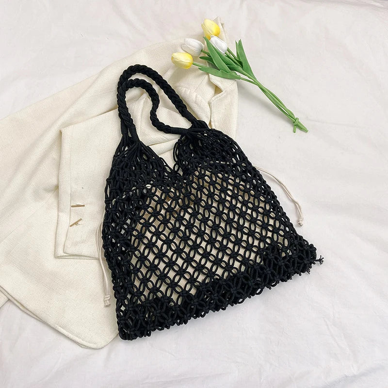 Handmade Woven Beach Bag - Boho Knitted Tote for Women - ZOOMNSTORE
