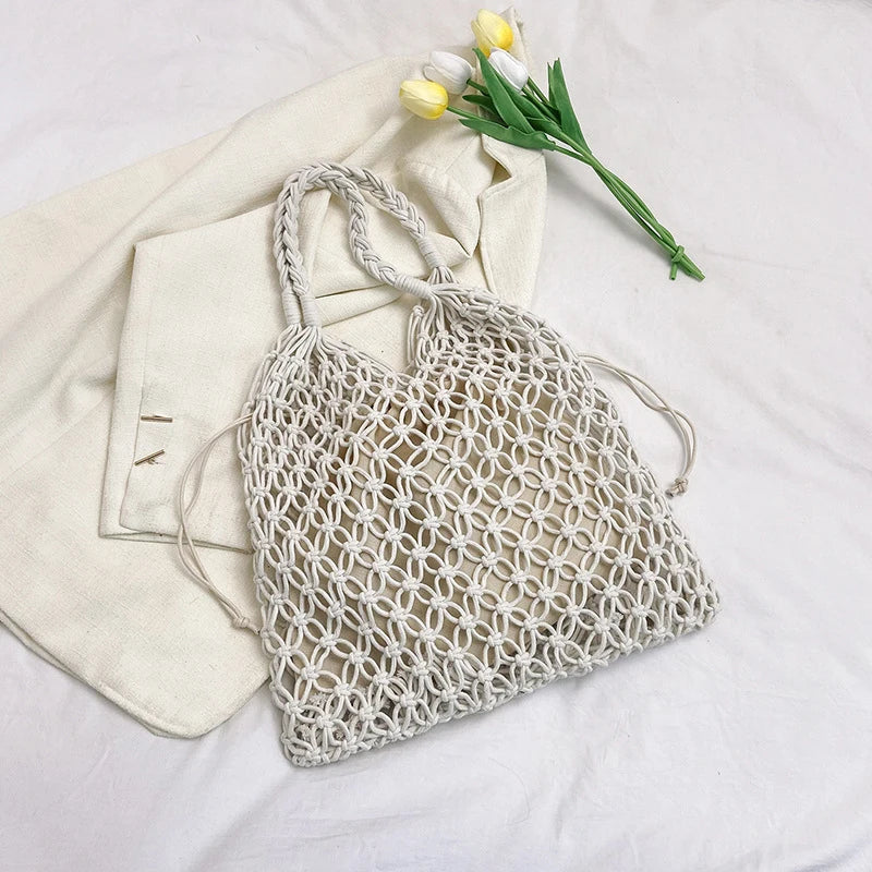 Handmade Woven Beach Bag - Boho Knitted Tote for Women - ZOOMNSTORE