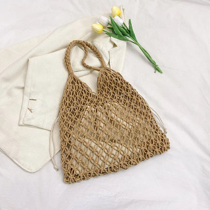 Handmade Woven Beach Bag - Boho Knitted Tote for Women - ZOOMNSTORE