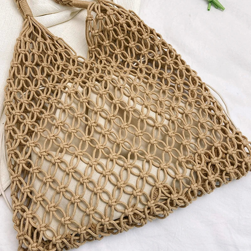 Handmade Woven Beach Bag - Boho Knitted Tote for Women - ZOOMNSTORE