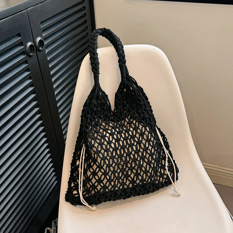 Handmade Woven Beach Bag - Boho Knitted Tote for Women - ZOOMNSTORE