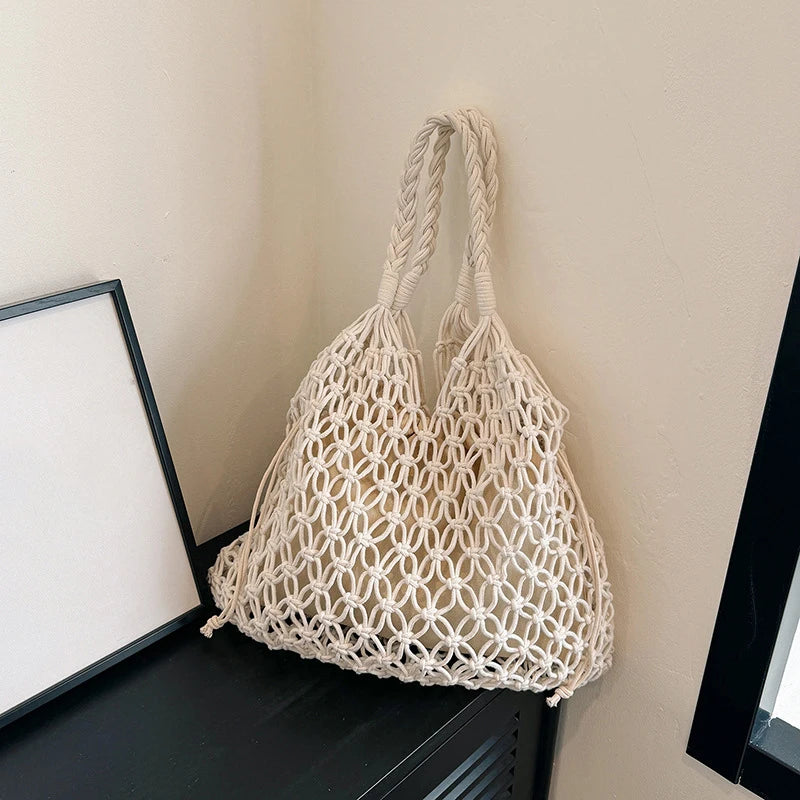 Handmade Woven Beach Bag - Boho Knitted Tote for Women - ZOOMNSTORE