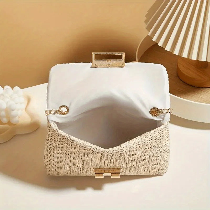 Woven Straw Shoulder Bag - Women's Multi-Functional Crossbody Purse With Removable Strap - ZOOMNSTORE