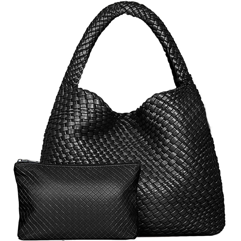 Large Woven Tote Bag for Women - Soft Leather Shoulder Handbag for Work  Travel - ZOOMNSTORE