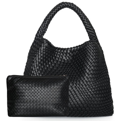 Large Woven Tote Bag for Women - Soft Leather Shoulder Handbag for Work  Travel - ZOOMNSTORE