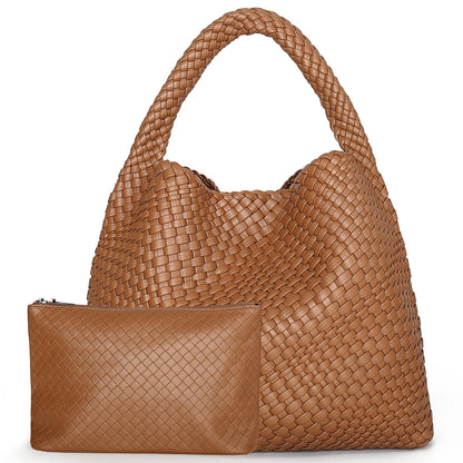 Large Woven Tote Bag for Women - Soft Leather Shoulder Handbag for Work  Travel - ZOOMNSTORE