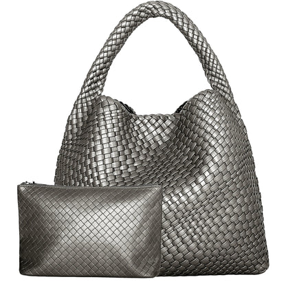 Large Woven Tote Bag for Women - Soft Leather Shoulder Handbag for Work  Travel - ZOOMNSTORE