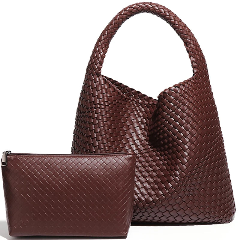 Large Woven Tote Bag for Women - Soft Leather Shoulder Handbag for Work  Travel - ZOOMNSTORE