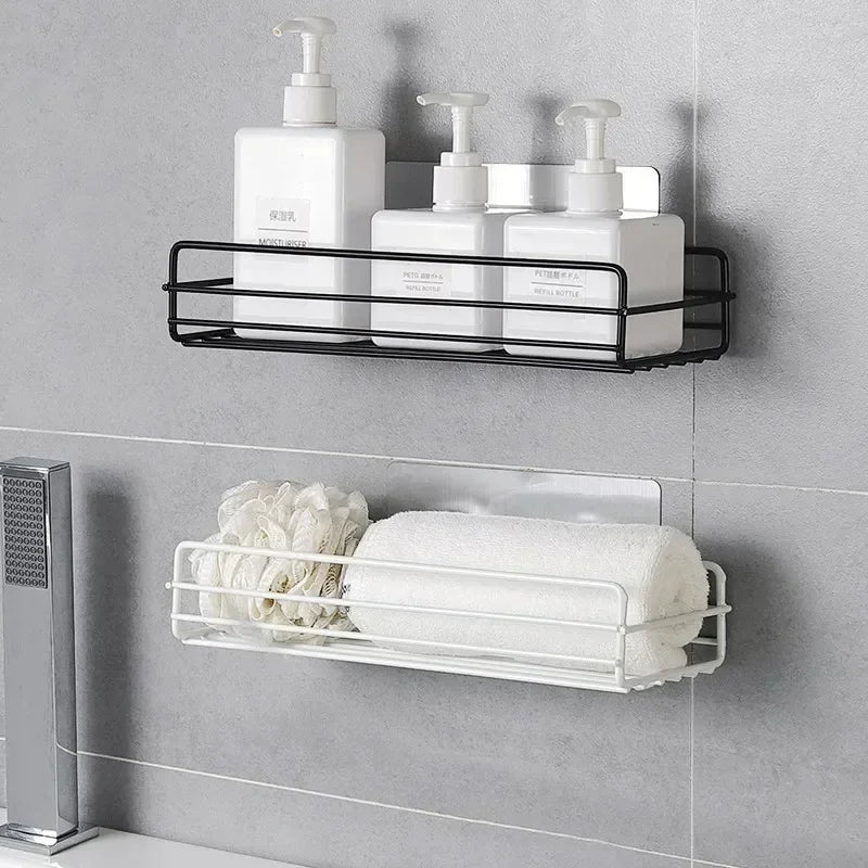 Wrought Iron Bathroom Shelf - Wall-Mounted Shower Gel Storage Rack - ZOOMNSTORE