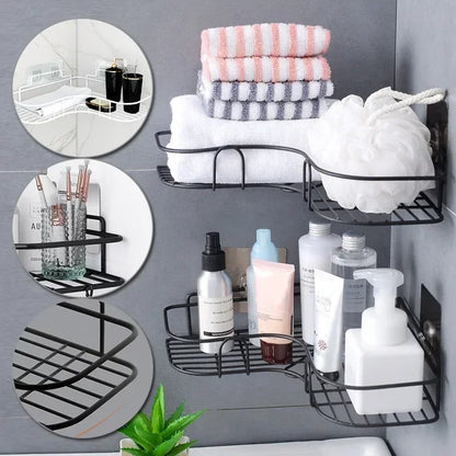 Wrought Iron Bathroom Shelf - Wall-Mounted Shower Gel Storage Rack - ZOOMNSTORE