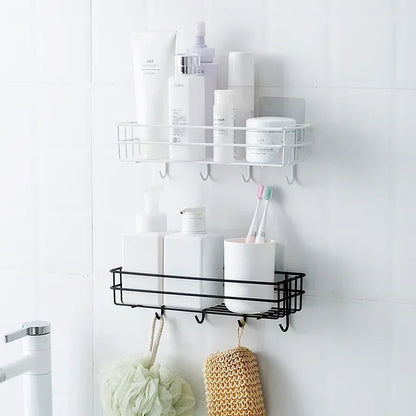 Wrought Iron Bathroom Shelf - Wall-Mounted Shower Gel Storage Rack - ZOOMNSTORE