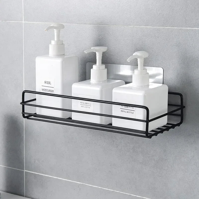 Wrought Iron Bathroom Shelf - Wall-Mounted Shower Gel Storage Rack - ZOOMNSTORE