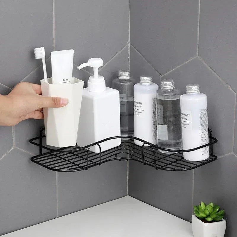 Wrought Iron Bathroom Shelf - Wall-Mounted Shower Gel Storage Rack - ZOOMNSTORE