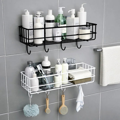 Wrought Iron Bathroom Shelf - Wall-Mounted Shower Gel Storage Rack - ZOOMNSTORE