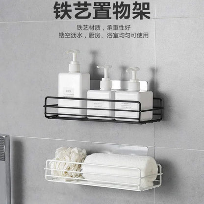 Wrought Iron Bathroom Shelf - Wall-Mounted Shower Gel Storage Rack - ZOOMNSTORE