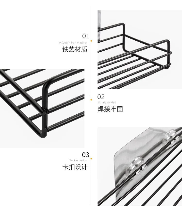 Wrought Iron Bathroom Shelf - Wall-Mounted Shower Gel Storage Rack - ZOOMNSTORE