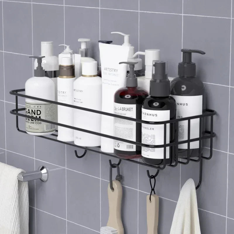 Wrought Iron Bathroom Shelf - Wall-Mounted Shower Gel Storage Rack - ZOOMNSTORE