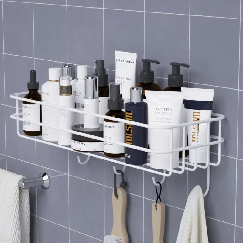 Wrought Iron Bathroom Shelf - Wall-Mounted Shower Gel Storage Rack - ZOOMNSTORE