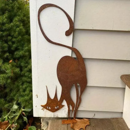 Rusty Wrought Iron Cat Halloween Fence Ornament - Garden Decor - ZOOMNSTORE