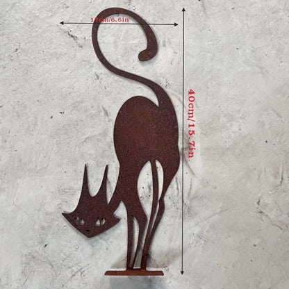 Rusty Wrought Iron Cat Halloween Fence Ornament - Garden Decor - ZOOMNSTORE