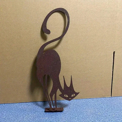 Rusty Wrought Iron Cat Halloween Fence Ornament - Garden Decor - ZOOMNSTORE
