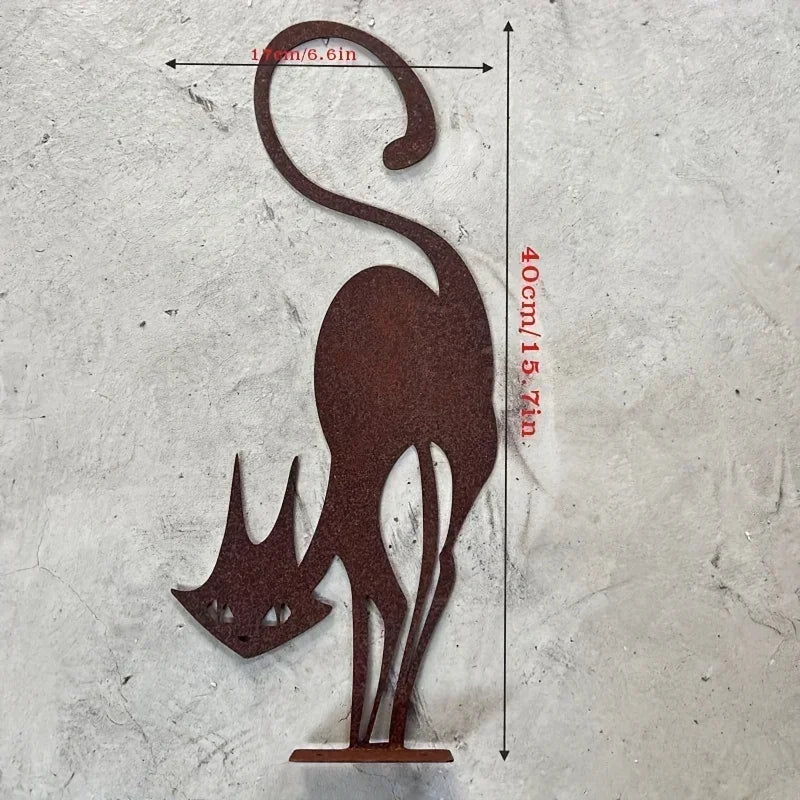 Rusty Wrought Iron Cat Halloween Fence Ornament - Garden Decor - ZOOMNSTORE