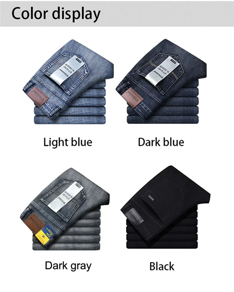Wthinlee New Business Men's Jeans fleece Casual Straight Stretch Fashion Classic Blue Black Work Denim Trousers Male  Clothing - ZOOMNSTORE