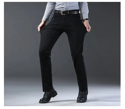 Wthinlee New Business Men's Jeans fleece Casual Straight Stretch Fashion Classic Blue Black Work Denim Trousers Male  Clothing - ZOOMNSTORE