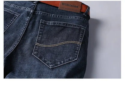 Wthinlee New Business Men's Jeans fleece Casual Straight Stretch Fashion Classic Blue Black Work Denim Trousers Male  Clothing - ZOOMNSTORE