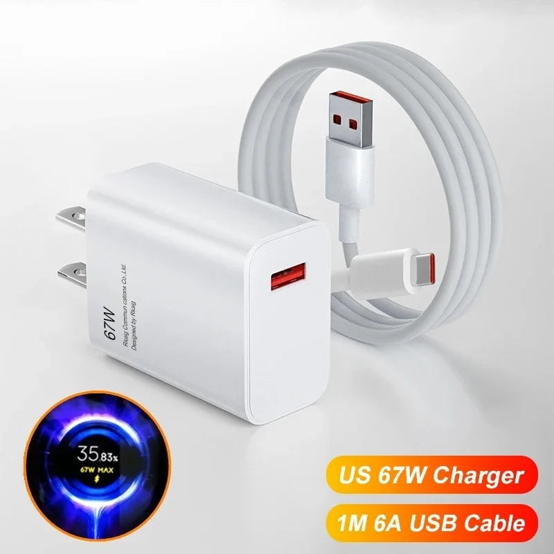 Xiaomi 67W Charger Turbo Fast Charge EU/US Adapter Usb Type C Cable For Redmi Note Pro Mi 13 Lite K60 K60E K50 CIVI 3 2 - ZOOMNSTORE
