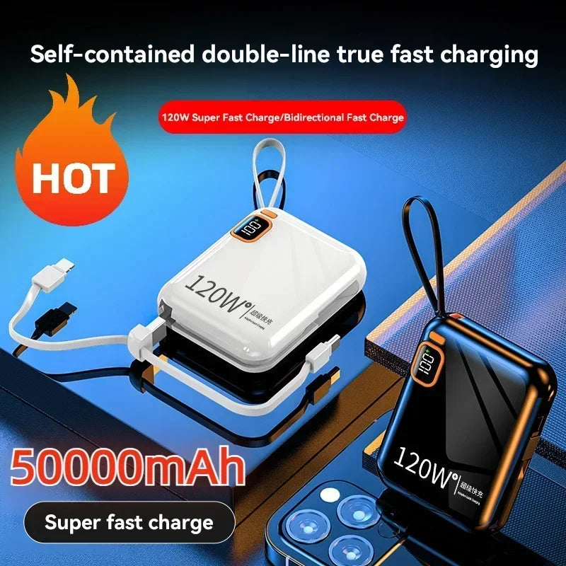Xiaomi 50000mAh Power Bank 120w Detachable Usb To Type C Cable Two-way Fast Charger Mini Powerbank For Iphone Xiaomi Samsung - ZOOMNSTORE