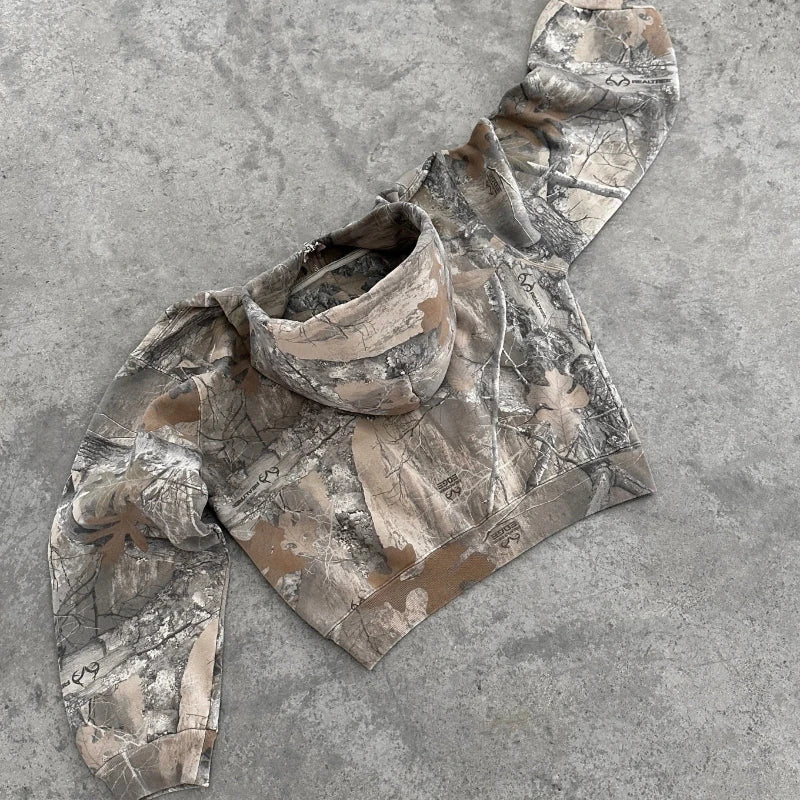 Y2K Camo Hoodie - Retro Zip-Up Sweatshirt for Men and Women Oversized Streetwear - ZOOMNSTORE