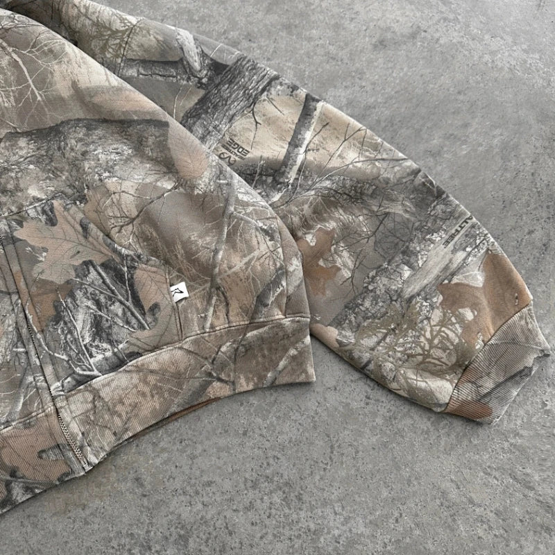 Y2K Camo Hoodie - Retro Zip-Up Sweatshirt for Men and Women Oversized Streetwear - ZOOMNSTORE