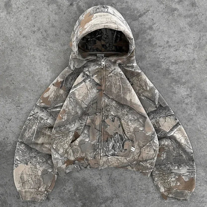 Y2K Camo Hoodie - Retro Zip-Up Sweatshirt for Men and Women Oversized Streetwear - ZOOMNSTORE