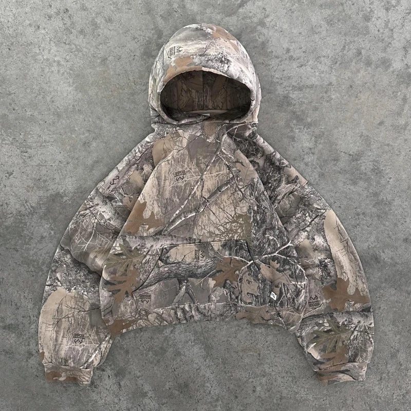Y2K Camouflage Hoodie - Oversized Retro Pullover Sweatshirt for Men and Women - ZOOMNSTORE