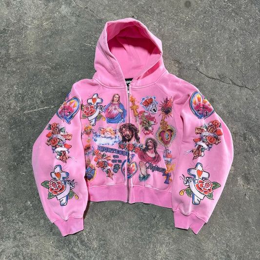 Y2K Casual Hoodie - Womens Zipper Cardigan with Geometric Print - ZOOMNSTORE