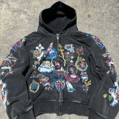 Y2K Casual Hoodie - Womens Zipper Cardigan with Geometric Print - ZOOMNSTORE