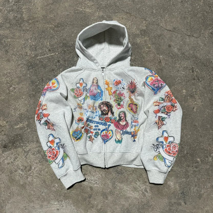 Y2K Casual Hoodie - Womens Zipper Cardigan with Geometric Print - ZOOMNSTORE