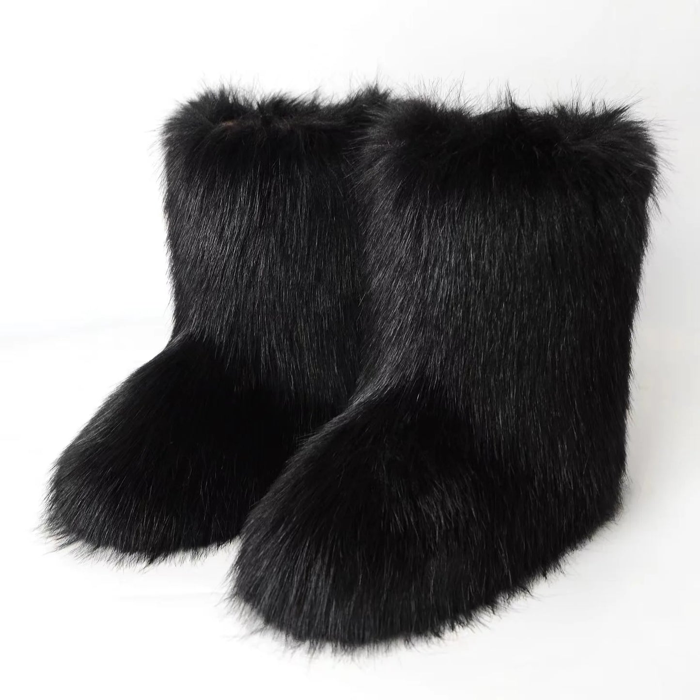 Y2K Fluffy Mid-calf Boots Winter Women Fashion Snow Boots Warm Cotton Shoes - ZOOMNSTORE