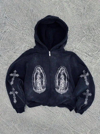 New Trend Hoodie Y2K Personalized Printed Sweatshirt Men's Harajuku Jacket Gothic Zipper Casual Sportswear Loose Fashion Hoodie - ZOOMNSTORE