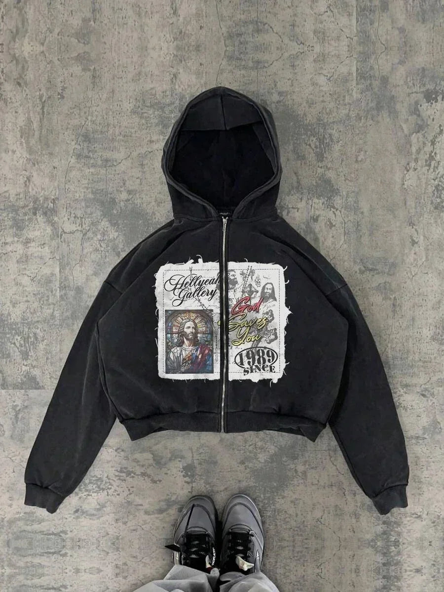 New Trend Hoodie Y2K Personalized Printed Sweatshirt Men's Harajuku Jacket Gothic Zipper Casual Sportswear Loose Fashion Hoodie - ZOOMNSTORE